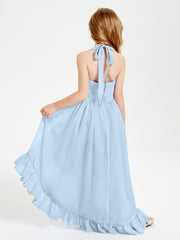 Trendy Boho Junior Bridesmaid Dresses Asymmetrical Cascading Skirt Sky Blue