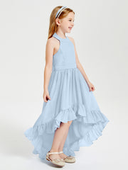 Trendy Boho Junior Bridesmaid Dresses Asymmetrical Cascading Skirt Sky Blue