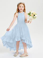 Trendy Boho Junior Bridesmaid Dresses Asymmetrical Cascading Skirt Sky Blue