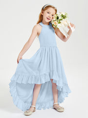 Trendy Boho Junior Bridesmaid Dresses Asymmetrical Cascading Skirt Sky Blue
