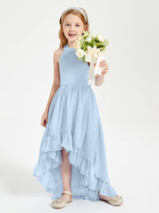 Trendy Boho Junior Bridesmaid Dresses Asymmetrical Cascading Skirt Sky Blue