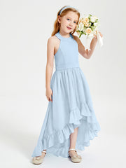 Trendy Boho Junior Bridesmaid Dresses Asymmetrical Cascading Skirt Sky Blue