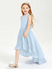 Trendy Boho Junior Bridesmaid Dresses Asymmetrical Cascading Skirt Sky Blue
