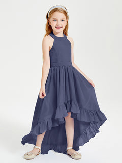 Trendy Boho Junior Bridesmaid Dresses Asymmetrical Cascading Skirt Stormy