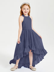 Trendy Boho Junior Bridesmaid Dresses Asymmetrical Cascading Skirt Stormy