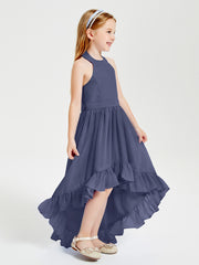 Trendy Boho Junior Bridesmaid Dresses Asymmetrical Cascading Skirt Stormy