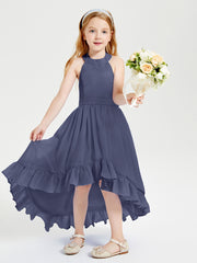 Trendy Boho Junior Bridesmaid Dresses Asymmetrical Cascading Skirt Stormy