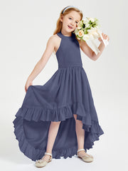 Trendy Boho Junior Bridesmaid Dresses Asymmetrical Cascading Skirt Stormy