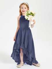 Trendy Boho Junior Bridesmaid Dresses Asymmetrical Cascading Skirt Stormy