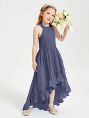 Trendy Boho Junior Bridesmaid Dresses Asymmetrical Cascading Skirt Stormy