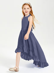 Trendy Boho Junior Bridesmaid Dresses Asymmetrical Cascading Skirt Stormy