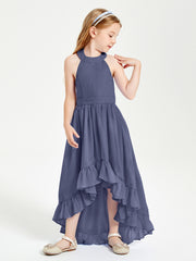 Trendy Boho Junior Bridesmaid Dresses Asymmetrical Cascading Skirt Stormy