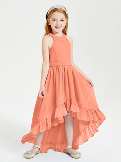 Trendy Boho Junior Bridesmaid Dresses Asymmetrical Cascading Skirt Sunset