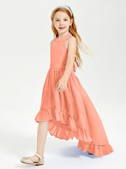 Trendy Boho Junior Bridesmaid Dresses Asymmetrical Cascading Skirt Sunset