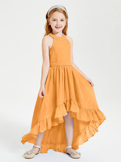 Trendy Boho Junior Bridesmaid Dresses Asymmetrical Cascading Skirt Tangerine