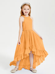 Trendy Boho Junior Bridesmaid Dresses Asymmetrical Cascading Skirt Tangerine