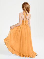 Trendy Boho Junior Bridesmaid Dresses Asymmetrical Cascading Skirt Tangerine