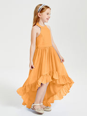 Trendy Boho Junior Bridesmaid Dresses Asymmetrical Cascading Skirt Tangerine