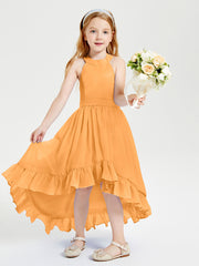 Trendy Boho Junior Bridesmaid Dresses Asymmetrical Cascading Skirt Tangerine
