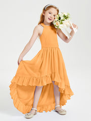 Trendy Boho Junior Bridesmaid Dresses Asymmetrical Cascading Skirt Tangerine