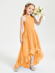 Trendy Boho Junior Bridesmaid Dresses Asymmetrical Cascading Skirt Tangerine
