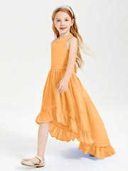 Trendy Boho Junior Bridesmaid Dresses Asymmetrical Cascading Skirt Tangerine