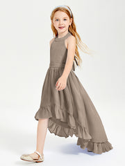 Trendy Boho Junior Bridesmaid Dresses Asymmetrical Cascading Skirt Taupe