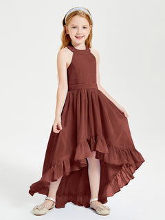 Trendy Boho Junior Bridesmaid Dresses Asymmetrical Cascading Skirt Terracotta