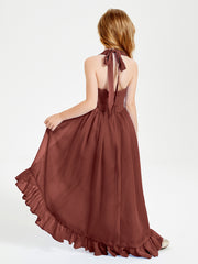 Trendy Boho Junior Bridesmaid Dresses Asymmetrical Cascading Skirt Terracotta