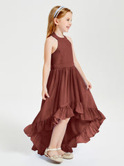 Trendy Boho Junior Bridesmaid Dresses Asymmetrical Cascading Skirt Terracotta