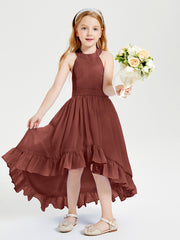 Trendy Boho Junior Bridesmaid Dresses Asymmetrical Cascading Skirt Terracotta