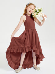 Trendy Boho Junior Bridesmaid Dresses Asymmetrical Cascading Skirt Terracotta