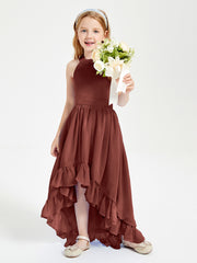 Trendy Boho Junior Bridesmaid Dresses Asymmetrical Cascading Skirt Terracotta