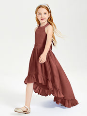 Trendy Boho Junior Bridesmaid Dresses Asymmetrical Cascading Skirt Terracotta