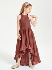 Trendy Boho Junior Bridesmaid Dresses Asymmetrical Cascading Skirt Terracotta