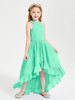 Trendy Boho Junior Bridesmaid Dresses Asymmetrical Cascading Skirt Turquoise