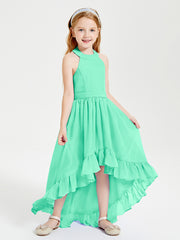 Trendy Boho Junior Bridesmaid Dresses Asymmetrical Cascading Skirt Turquoise