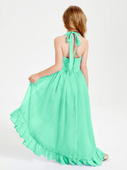Trendy Boho Junior Bridesmaid Dresses Asymmetrical Cascading Skirt Turquoise