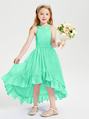 Trendy Boho Junior Bridesmaid Dresses Asymmetrical Cascading Skirt Turquoise