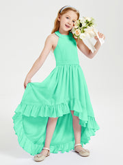 Trendy Boho Junior Bridesmaid Dresses Asymmetrical Cascading Skirt Turquoise