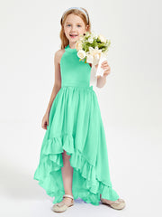 Trendy Boho Junior Bridesmaid Dresses Asymmetrical Cascading Skirt Turquoise