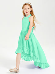 Trendy Boho Junior Bridesmaid Dresses Asymmetrical Cascading Skirt Turquoise