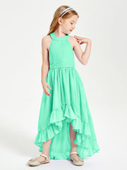 Trendy Boho Junior Bridesmaid Dresses Asymmetrical Cascading Skirt Turquoise