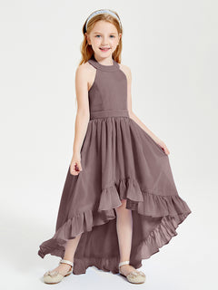 Trendy Boho Junior Bridesmaid Dresses Asymmetrical Cascading Skirt Vintage Mauve