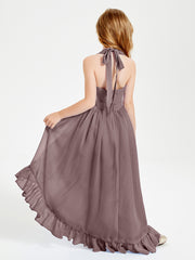 Trendy Boho Junior Bridesmaid Dresses Asymmetrical Cascading Skirt Vintage Mauve