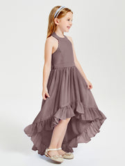 Trendy Boho Junior Bridesmaid Dresses Asymmetrical Cascading Skirt Vintage Mauve