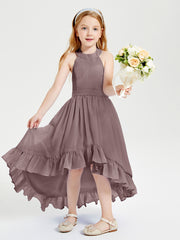 Trendy Boho Junior Bridesmaid Dresses Asymmetrical Cascading Skirt Vintage Mauve