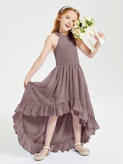 Trendy Boho Junior Bridesmaid Dresses Asymmetrical Cascading Skirt Vintage Mauve