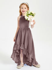 Trendy Boho Junior Bridesmaid Dresses Asymmetrical Cascading Skirt Vintage Mauve