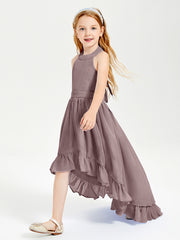 Trendy Boho Junior Bridesmaid Dresses Asymmetrical Cascading Skirt Vintage Mauve